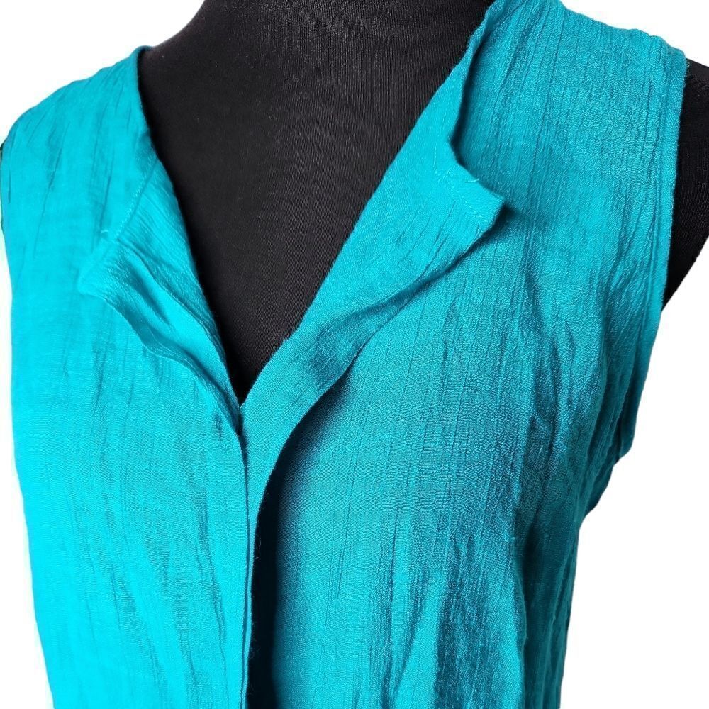 PerSeption Concept Tank Top Shirt Turquoise Blue Large V Neck Button Up - Picture 6 of 6